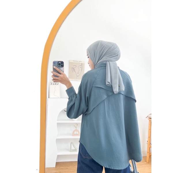 Kemeja Blouse Lengan Panjang KINAN Blouse LUNA Kancing Depan Flow Cringke Premium Kerah Banyak Variasi OOTD Remaja Dewasa