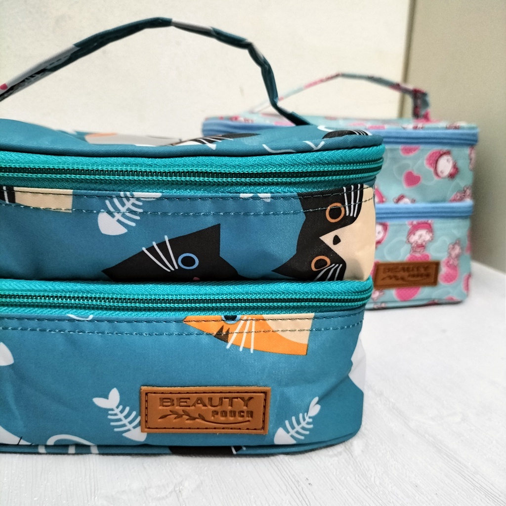 TAS MAKE UP SUSUN  MINI POUCH KOSMETIK WATERPROOF TRAVEL ORGANIZER MOTIF TEMPAT MAKE UP MOTIF LUCU TAS COSMETIC WANITA MURAH