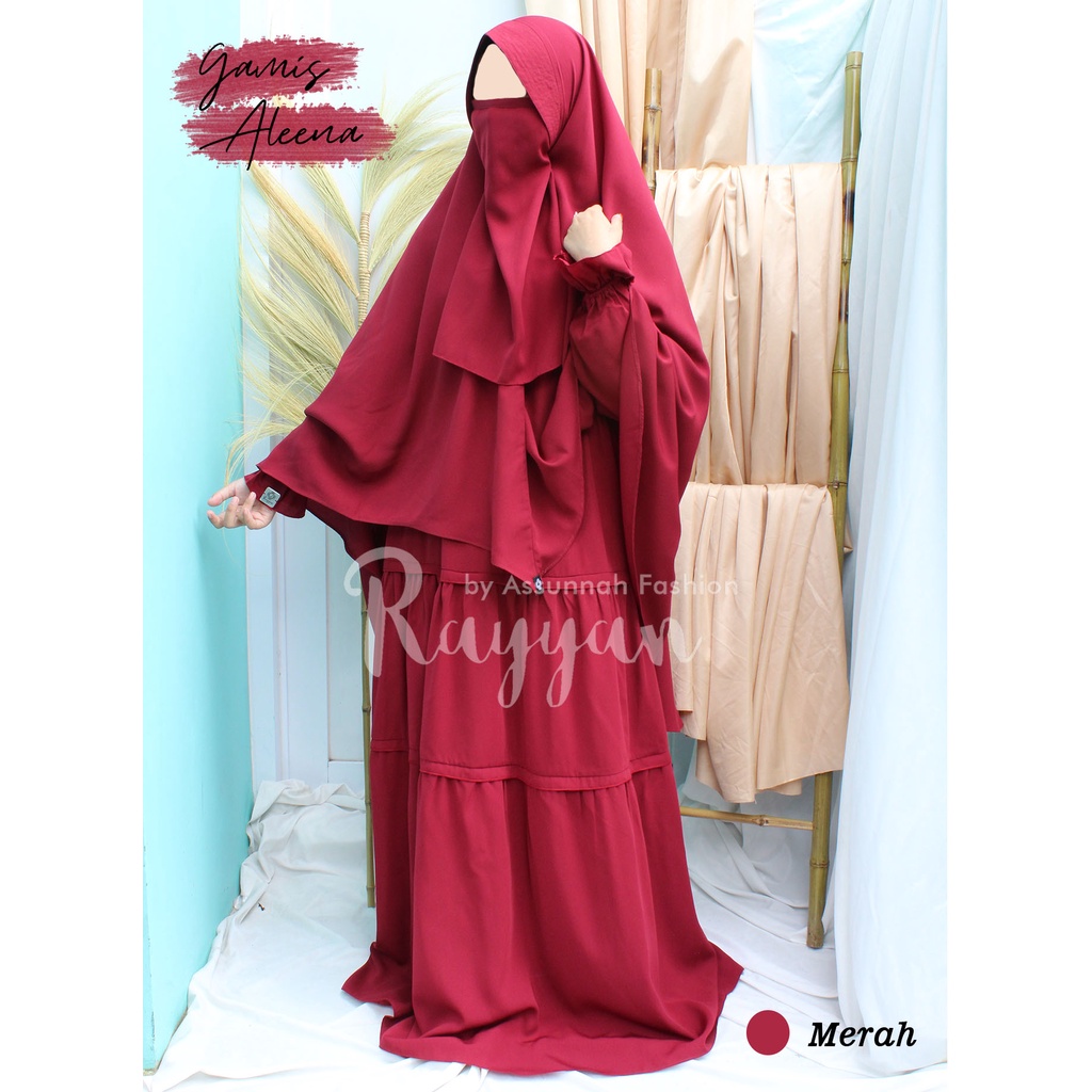 Gamis set Khimar Aleena Merah bahan Wolpeach