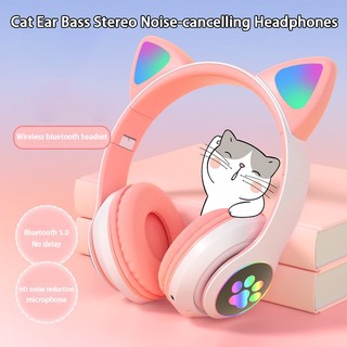 STN-28 Headphone Bando Bluetooth Wireless Cat Ear HiFi Stereo Bass