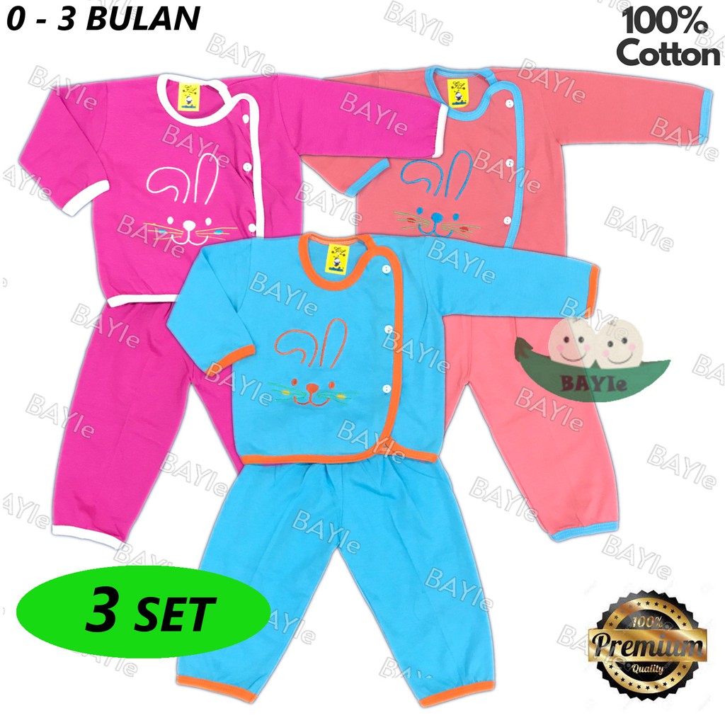 BAYIe - 3 SET Setelan Baju Bayi PANJANG+Celana Panjang model DOKTER G &amp; L 100% katun Tebal umur 0-6 bulan