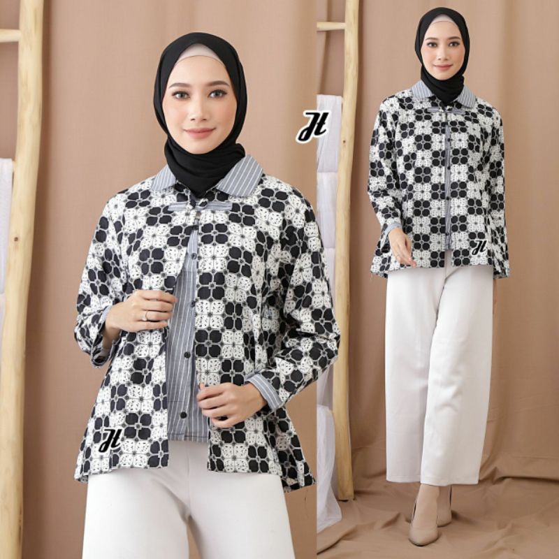 tey-17 Batik wanita ASJ SA HRB026 Kenongo Kemeja Tosca Pendek-Bolero mleho