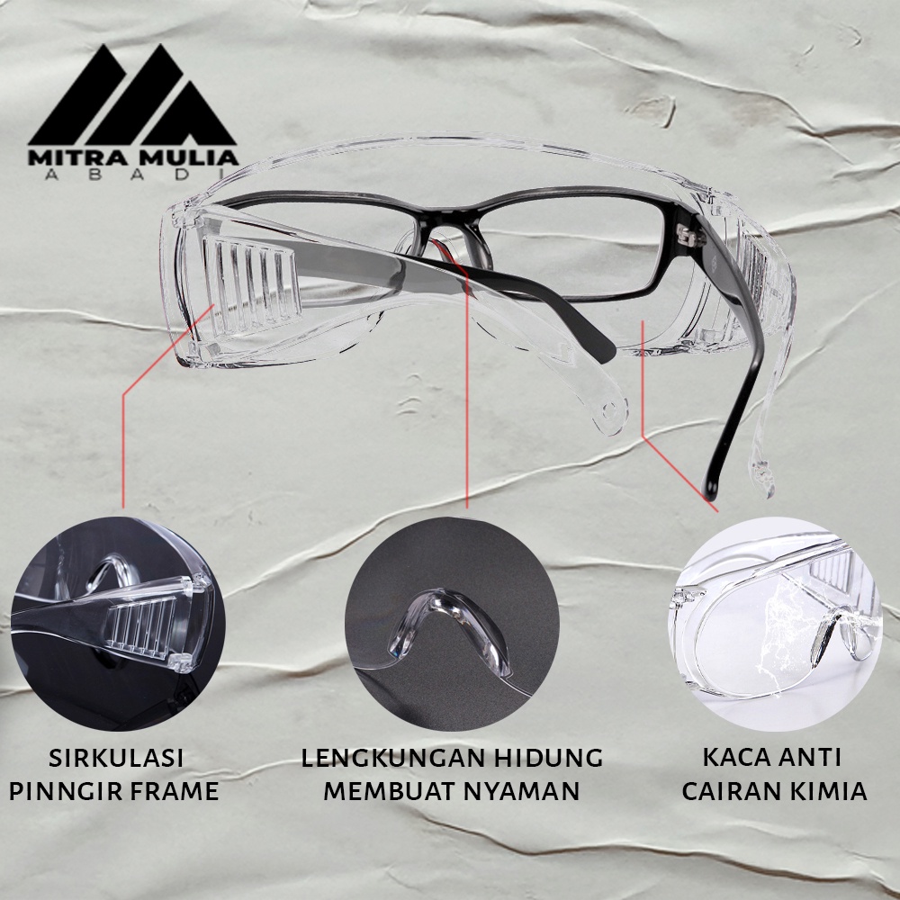 Kacamata Safety Glass Putih Transparan | Kacamata Anti Virus | Anti D