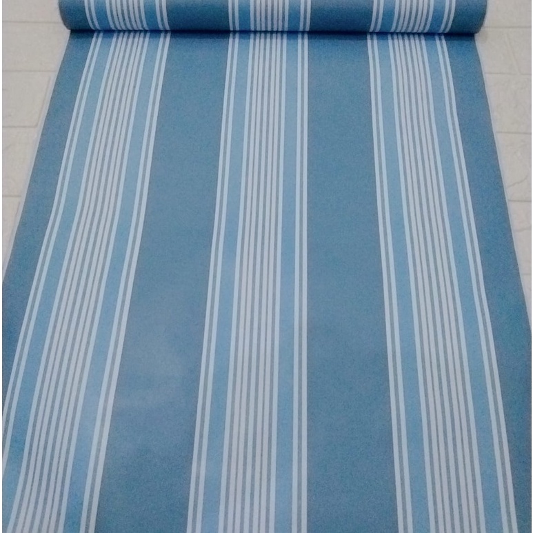 Wallpaper roll 8m x 45 cm salur biru 1 roll