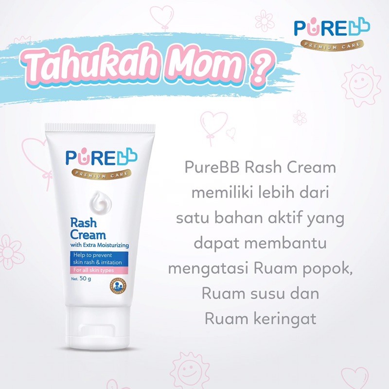 Pure BB Baby RASH CREAM 50gr Efektif Mengatasi Ruam Susu / Popok &amp; Iritasi with Extra Moisturizing