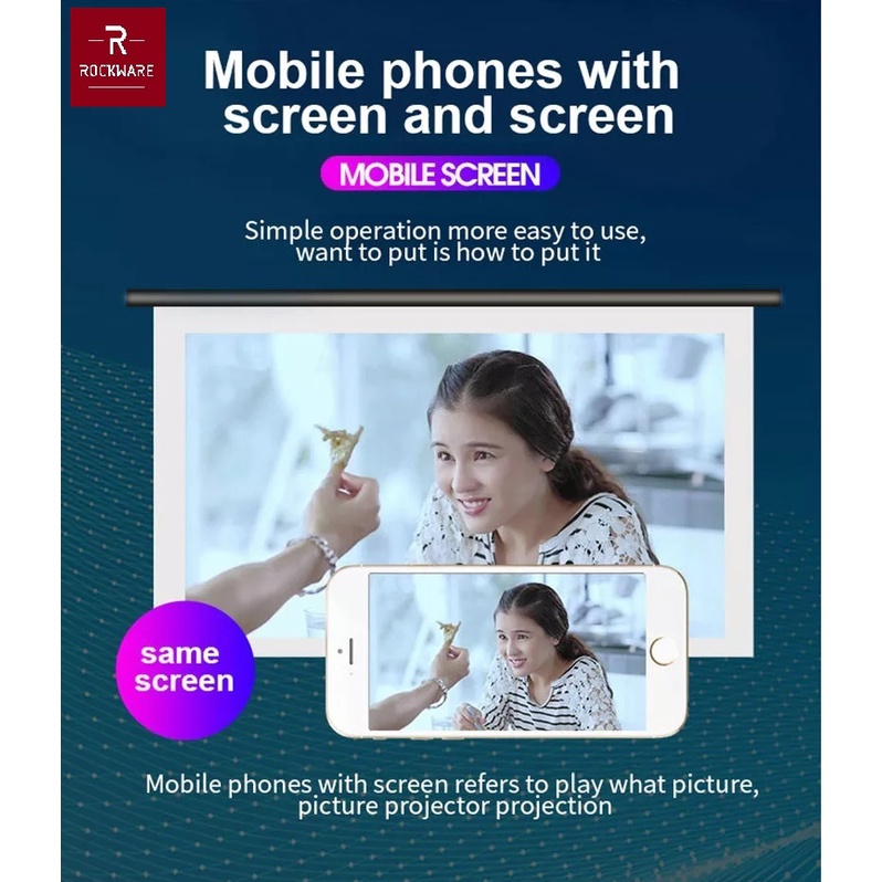 ROCKWARE J15C WiFi Version - Mini Portable Projector 50 ANSI Lumens