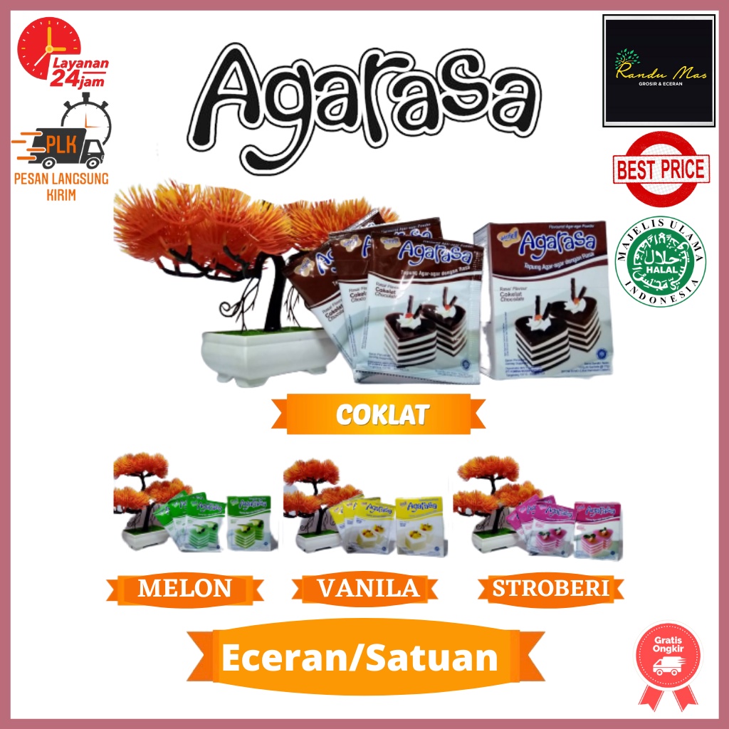 Agarasa Tepung Agar Rasa Coklat 22gr Variant Buah Vanila Stroberi Melon 10gr Puding Jelly Powder Kemasan Ekonomis