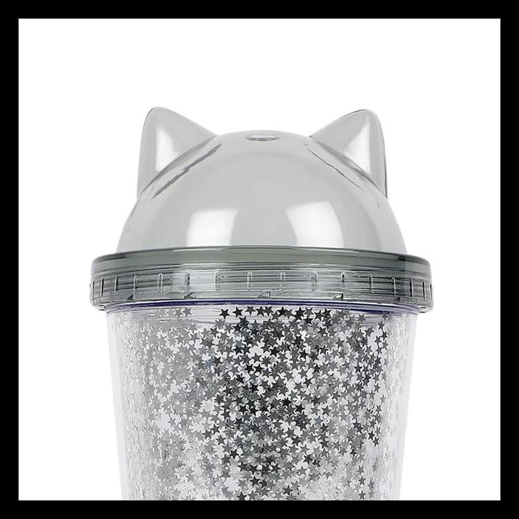 Miniso Official Botol Minum Cat Ears Gliterry Tumbler With Straw - Biru Muda Terlengkap