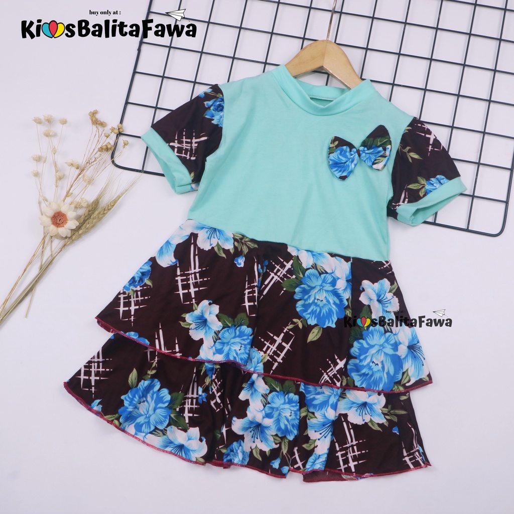 Dress Emma Lengan Size 3-4 Tahun / Dres Anak Perempuan Lengan Pita Baju Harian Pesta Fashion Kids