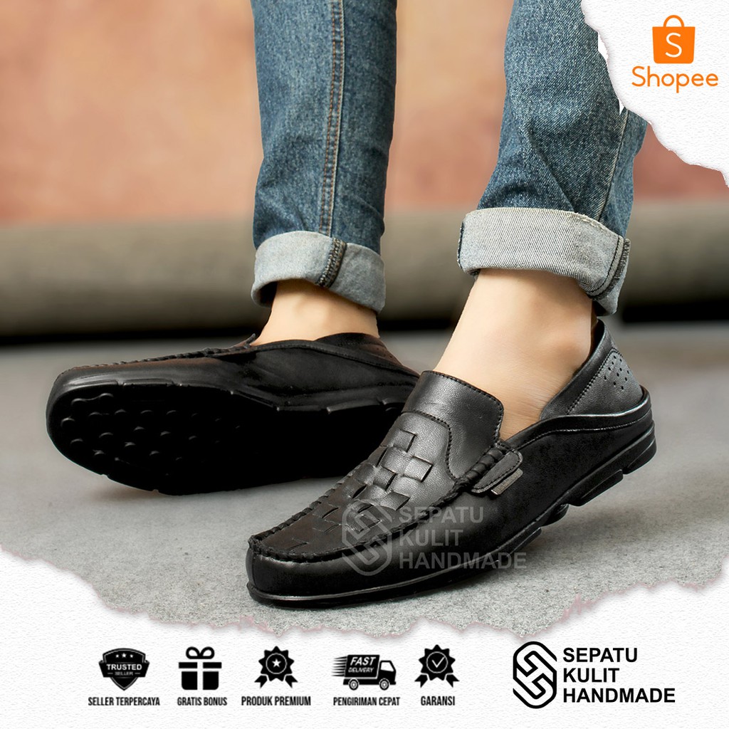 SKH x SHAMAK - Sepatu Bunut Pria Kulit Sapi Asli Original 100% Pancus Casual Remaja Dewasa Laki Laki