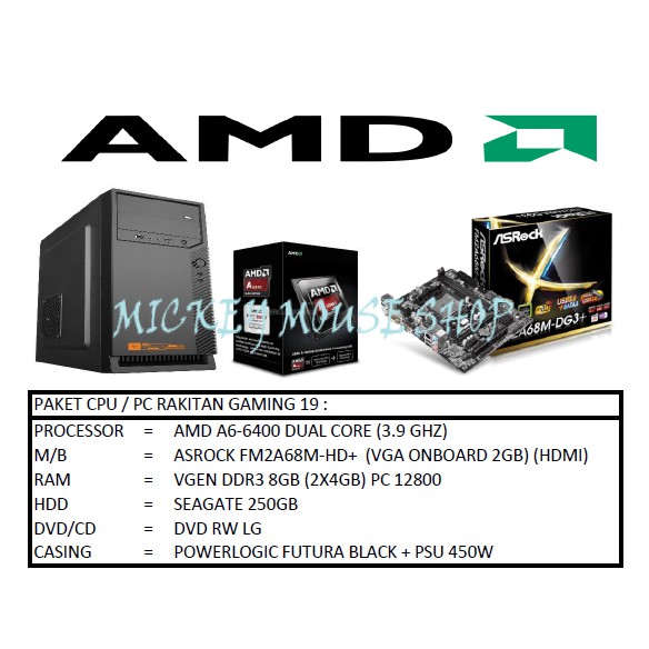 PAKET CPU / PC RAKITAN GAMING 19 /AMD A6-6400(3.7 GHZ)/ RAM 8GB
