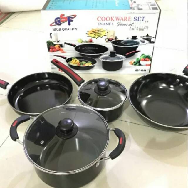 Panci Set Enamel 6pcs / Cookware Set