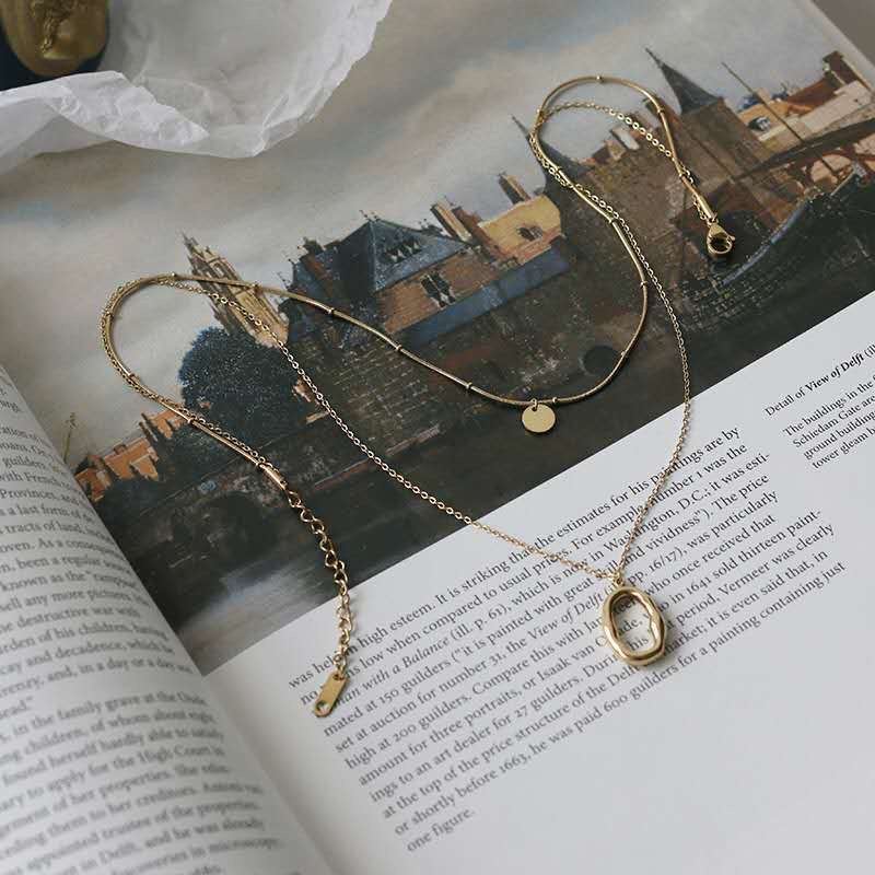 Kalung dua layer itali nori abstrak titanium korea style anti karat