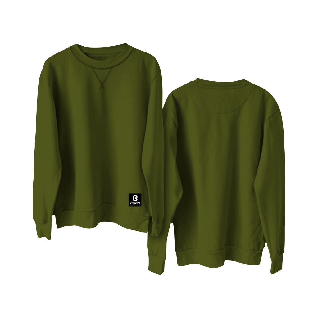 BRIGO Basic Sweatshirt  II Sweater Crewneck Polos BRIGO Sablon DTF Fleece Cotton M-XXL (Pria &amp; Wanita) Free stiker&amp;Gantungan Kunci