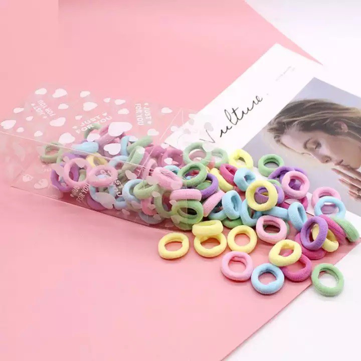 Isi 48 pcs Karet Ikat Rambut Korea – AC 62 – Gratis Pouch Zip Lock - Kunciran Kuncir Elastis Warna Warni Polos Pita Tali Aksesoris Kucir Iket Rambut Anak Perempuan Wanita Dewasa Korea Jepang Scrunchie Donut 100 pcs Murah