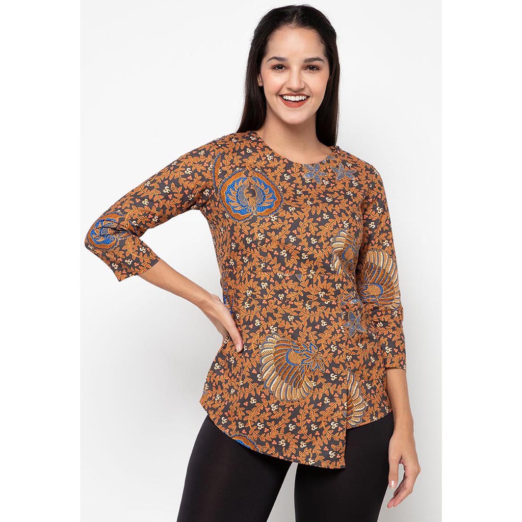 Jual Adikusuma - Blouse Batik Sayap Gurda - Abu-abu | Shopee Indonesia