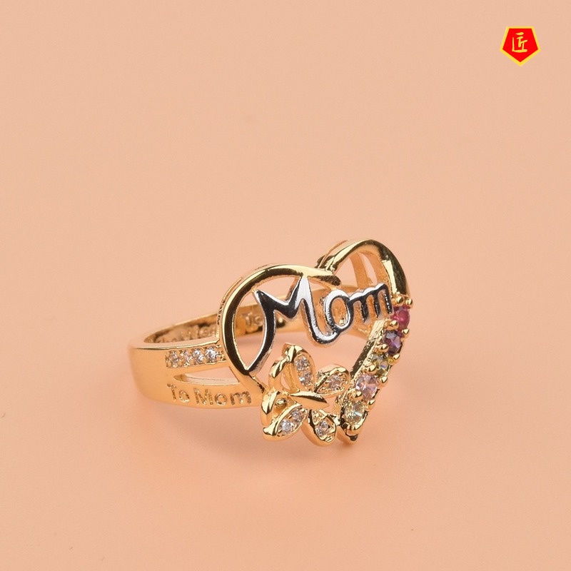 [Ready Stock]Fashion Love Mom Ring European and American Color Separation Exquisite Elegant