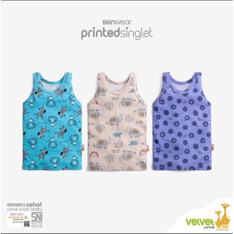 3Pcs SINGLET VELVET JUNIOR PRINT SNI , KAOS DALAM VELVET JUNIOR MOTIF FULL PRINT S ,M, L ,LB ,2 ,3