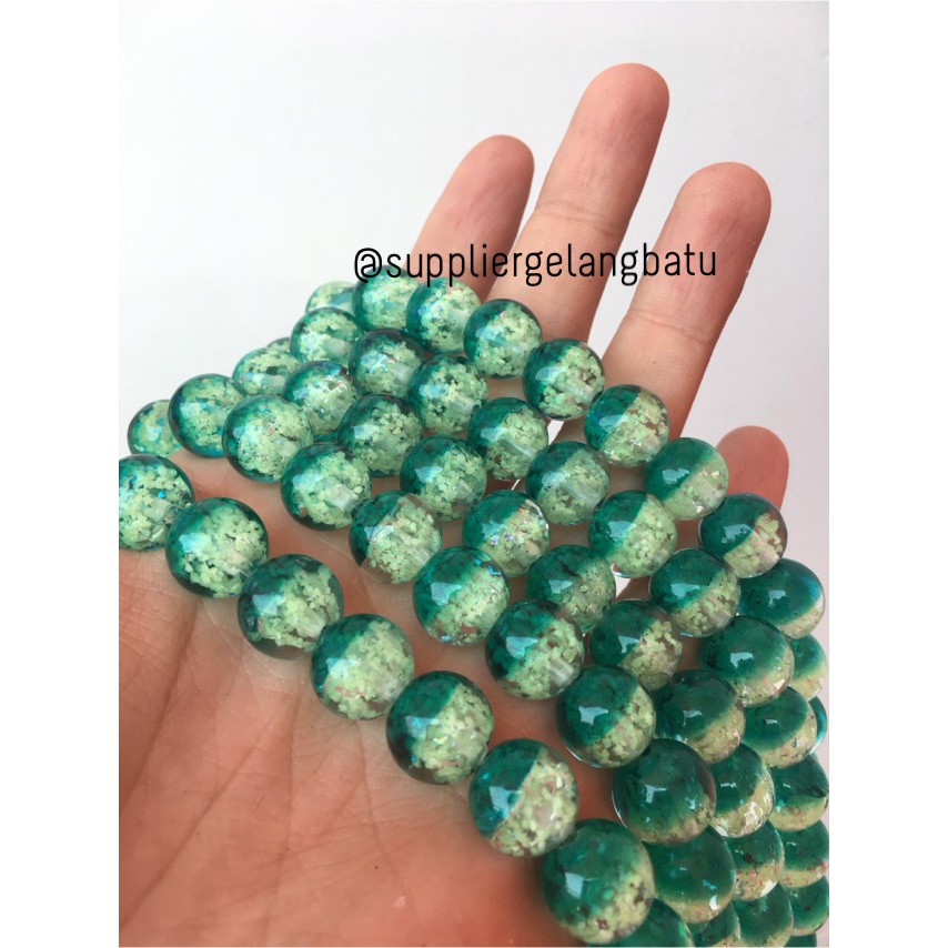 Manik Kristal Hijau Tosca Tua 12mm Glow In The Dark Fosfor Bahan Acc grosir kerajinan craft beads