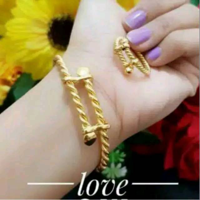 Gelang cincin tambang lapis emas 24k