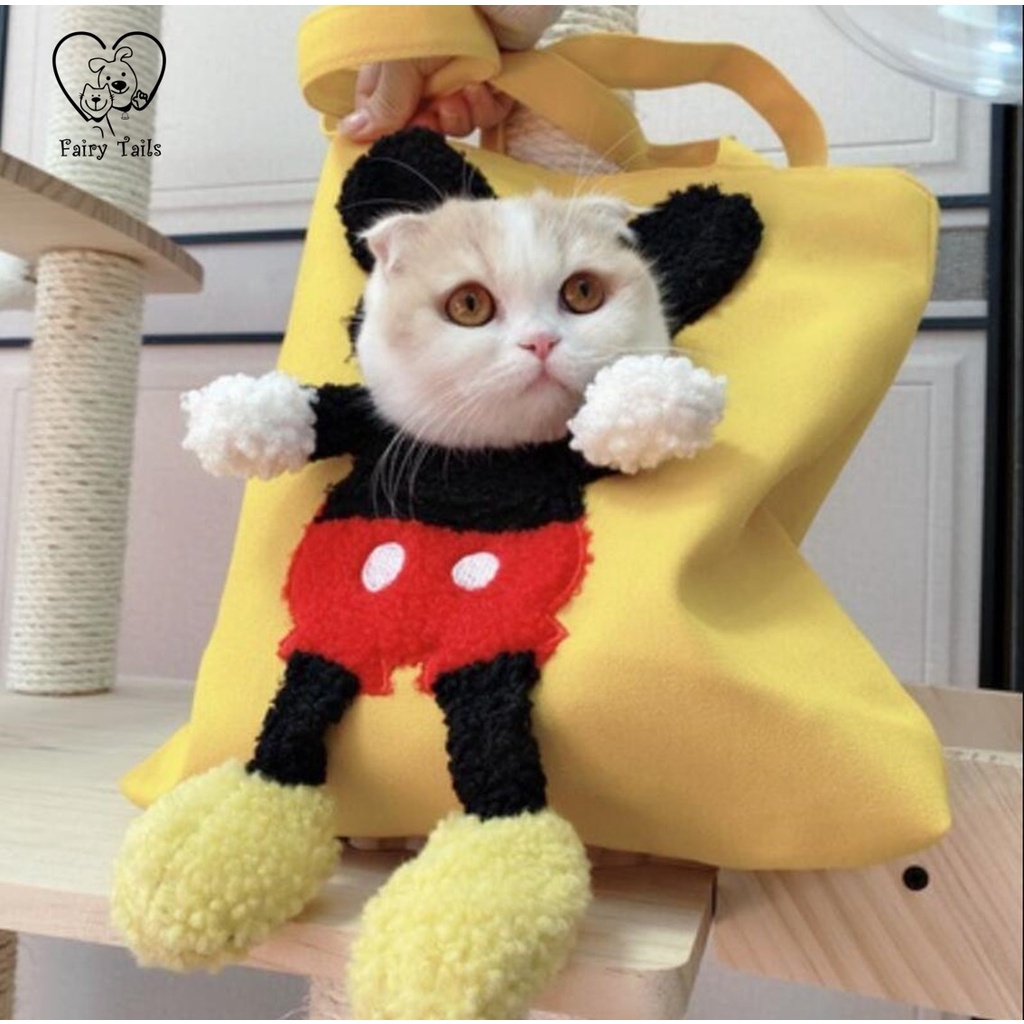 Pet Carrier Tas Kanvas Motif Mickey Mouse Lucu (Head Cut)