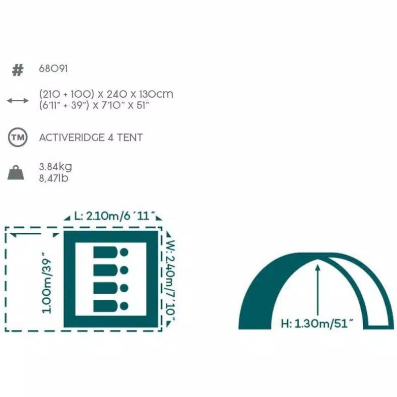 tenda Bestway new pavillo Tenda Camping Dome 4 Orang New Pavillo Activeridge 4 Tent 68091