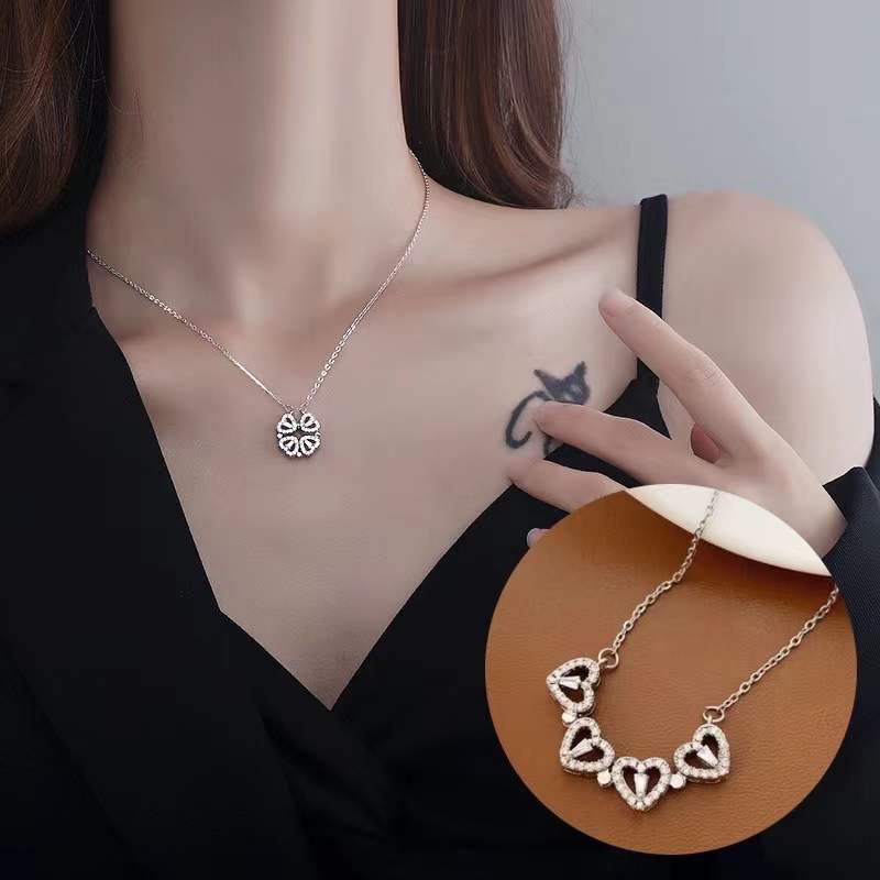 Co Co Co Co Kalung Rantai Pendan Daun Clover Hias Zircon Gaya Korea Untuk Wanita