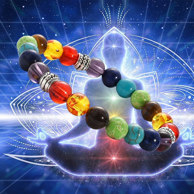 Gelang Manik-Manik Batu Vulkanik 7 Chakra Reiki Healing Balance Energi Dapat Disesuaikan Untuk Unisex