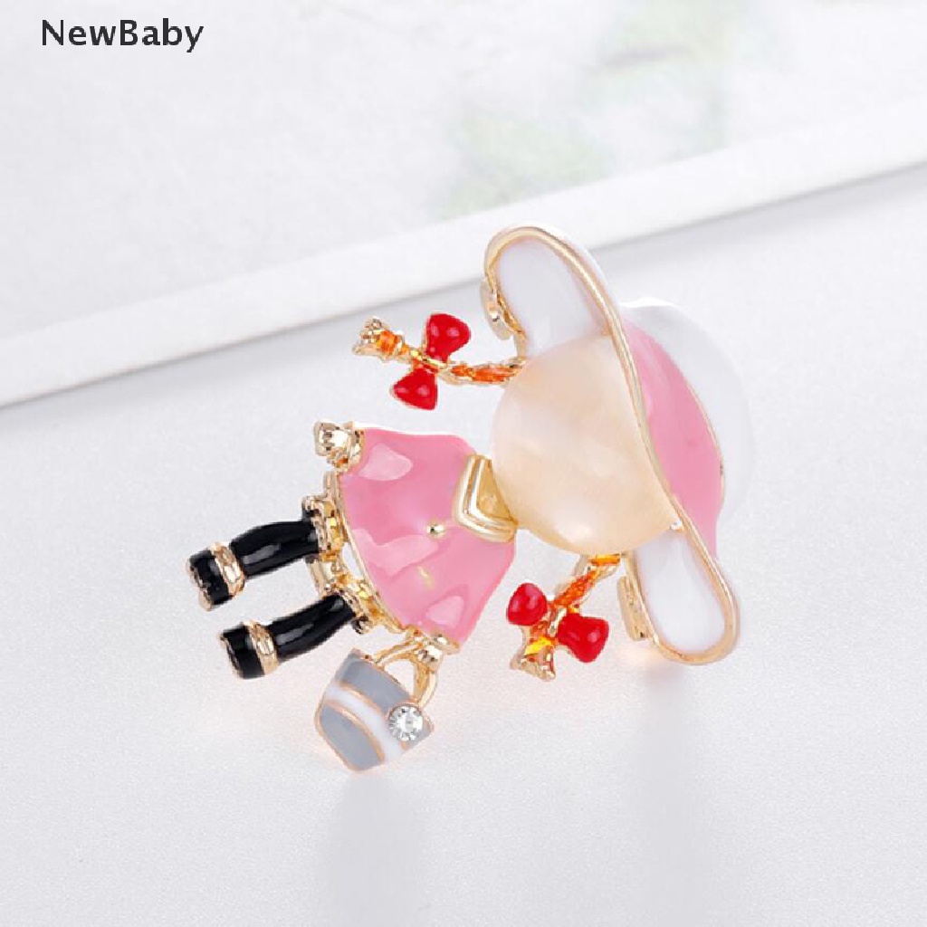 Newbaby Bros Pin Enamel Desain Gadis Lucu Hias Kristal Aksesoris Wanita