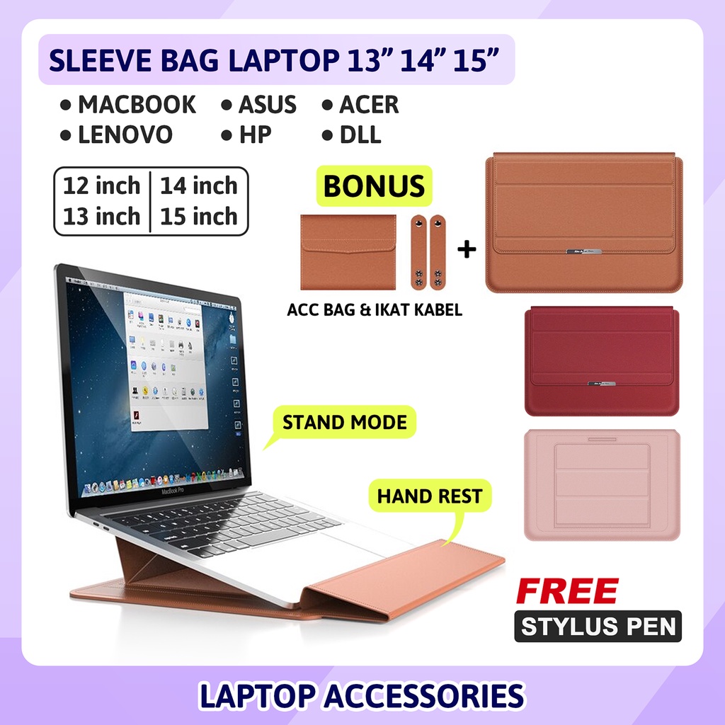 Tas Sleeve Stand Bag Cover Sarung Casing Laptop 11 12 13 14 15 inch Asus Lenovo HP Acer Dell Macbook
