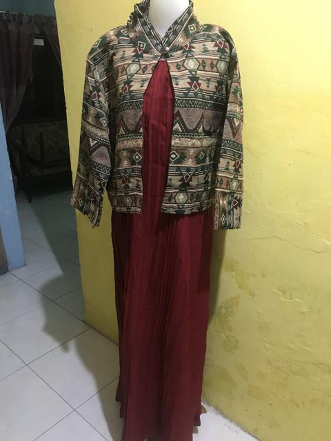 St Set Stelan Blazer Batik Tenun Maxi Dress Moscrepe Plisket Prisket Veronika