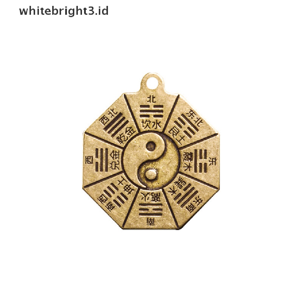 (whitebright3.id) Gantungan Kunci Feng Shui Cina Cembung 8 Hexagram Bahan Tembaga