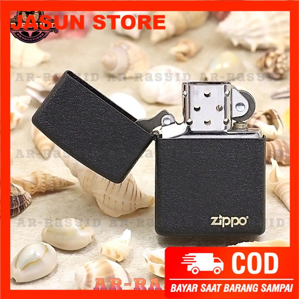 BISA COD! Korek Api Minyak Zippo Black Cracked Hitam Kasar Logo 211 ZL