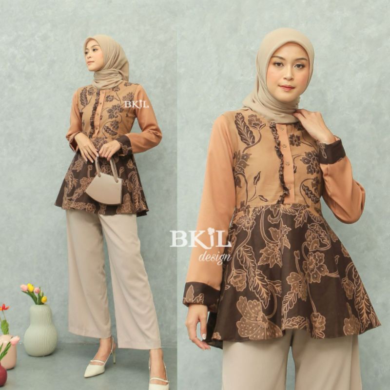 tey-17 Batik wanita ASJ SA HRB026 Kenongo Kemeja Tosca Pendek-meysa kunyit