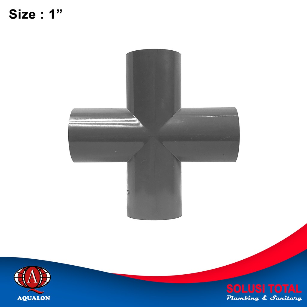 Cross Tee 4 way pvc ukuran 1" AQUALON HIDROPONIK Abu-Abu