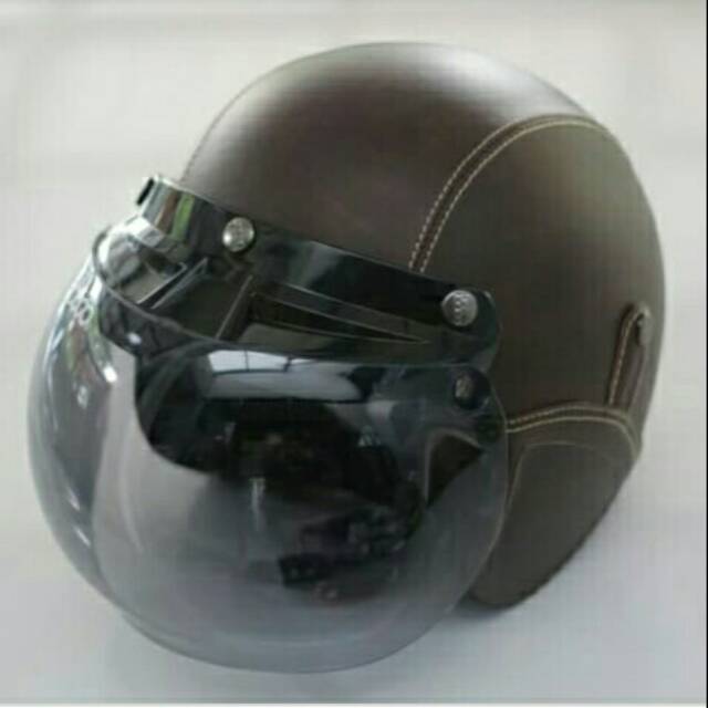 Helm Bogo kulit polos coklat