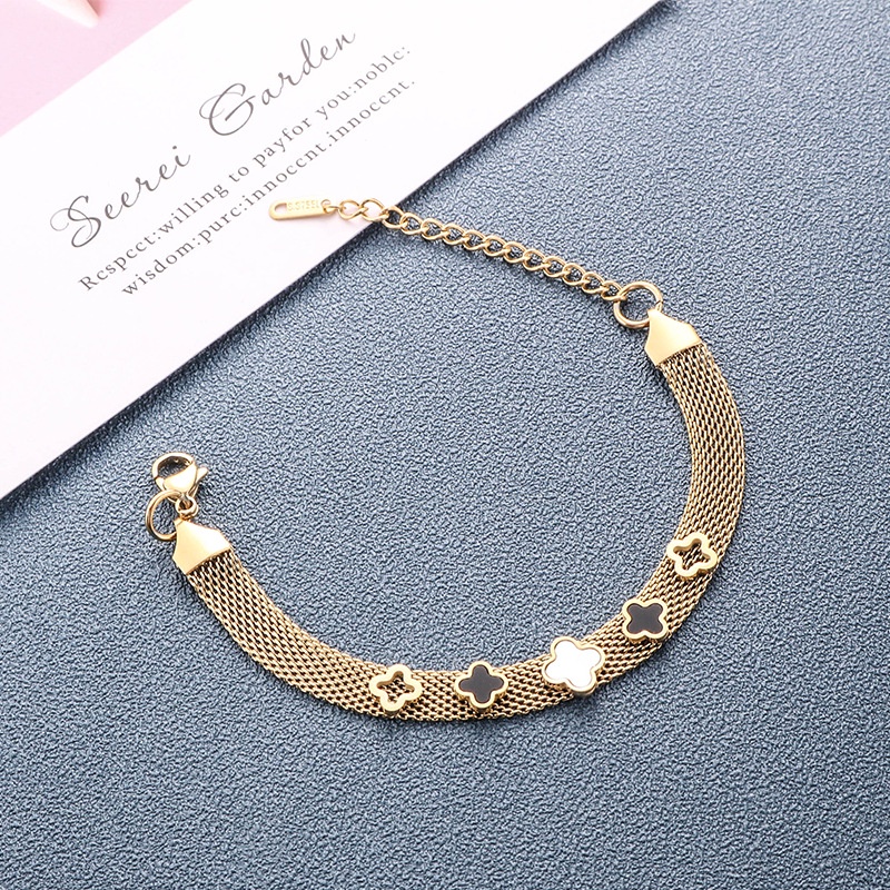 Gelang gepeng bvl clover titanium anti karat