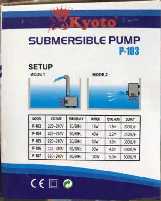 KYOTO P-103 Pompa Celup Filter Air Aquarium Aquascape Kolam Hidroponik Aquaponik Submersible Pump Power Head