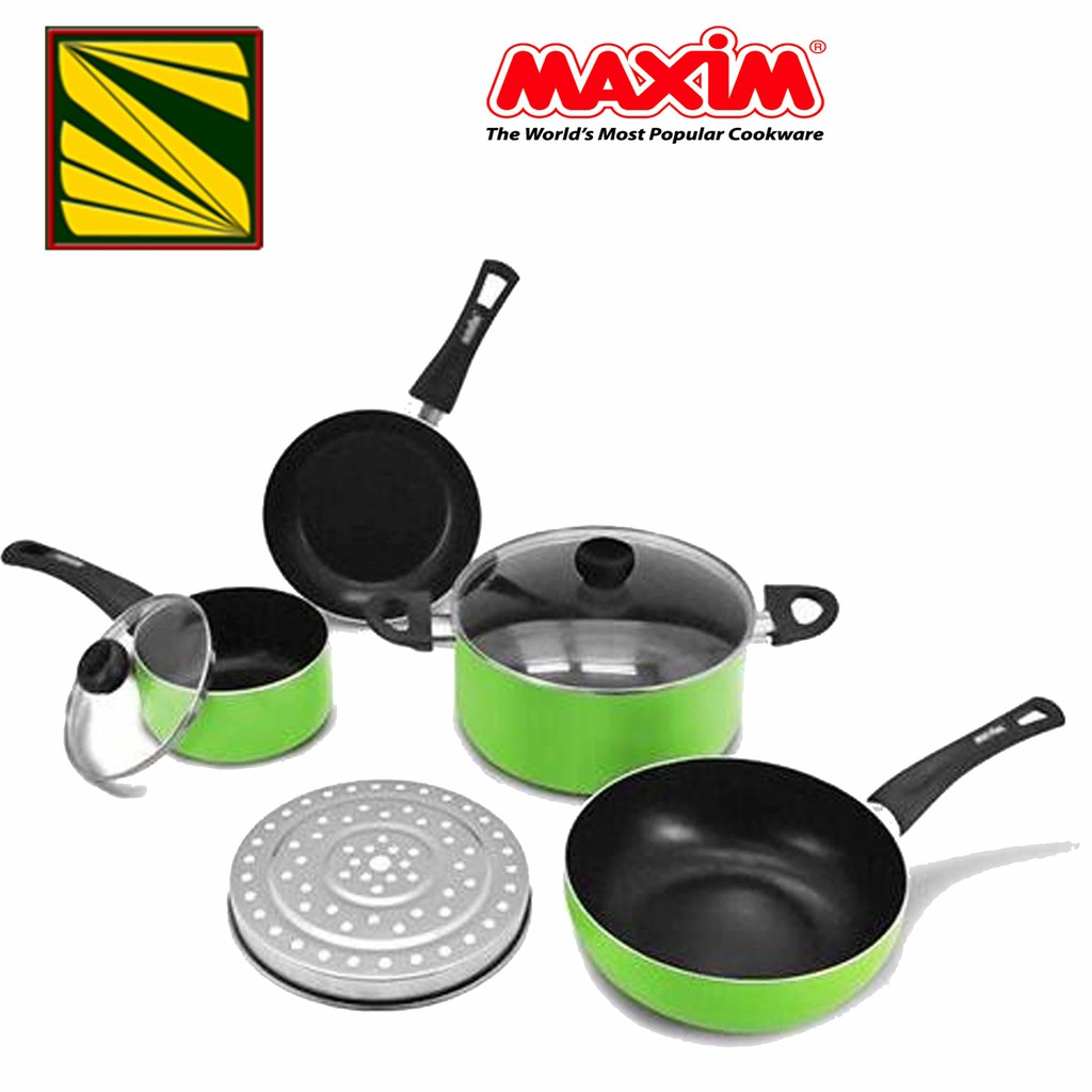 Maxim New Halania 7 Set - Hijau/ Panciset Murah/ Panciset Dapur/ Teflon Anti Lengket Maspion