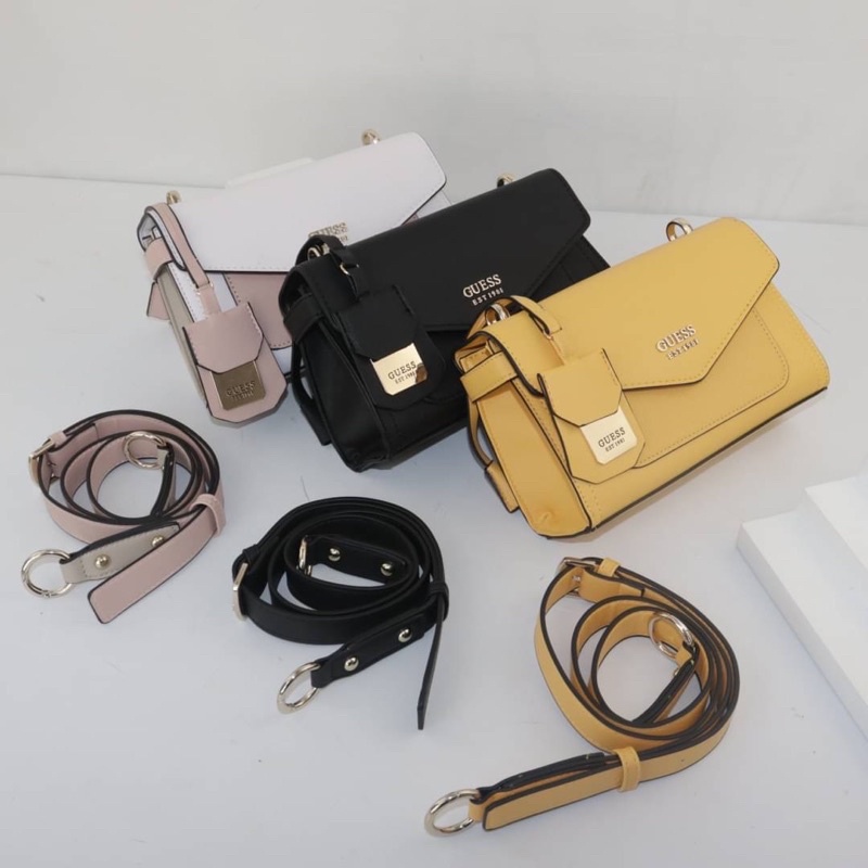 Tas Kulit Selempang Wanita GS Leather Envelope Slingbag Premium Import, Hitam Black Putih White Mult