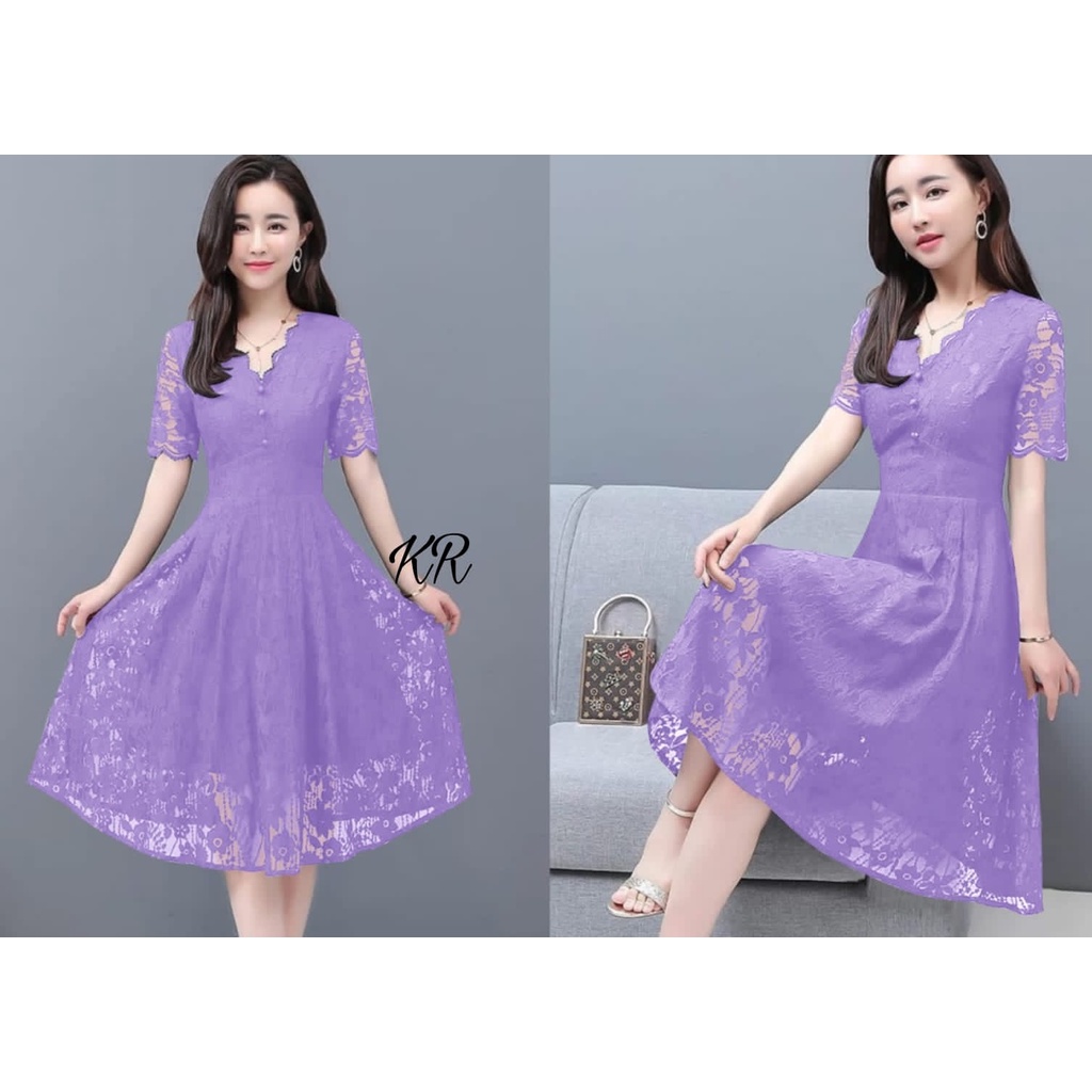 REALPIC 2 UKURAN L XL DRESS MANUELA PAKAIAN WANITA DRESS BRUKAT LAPIS FURING KR ADA VIDEO REAL PICT