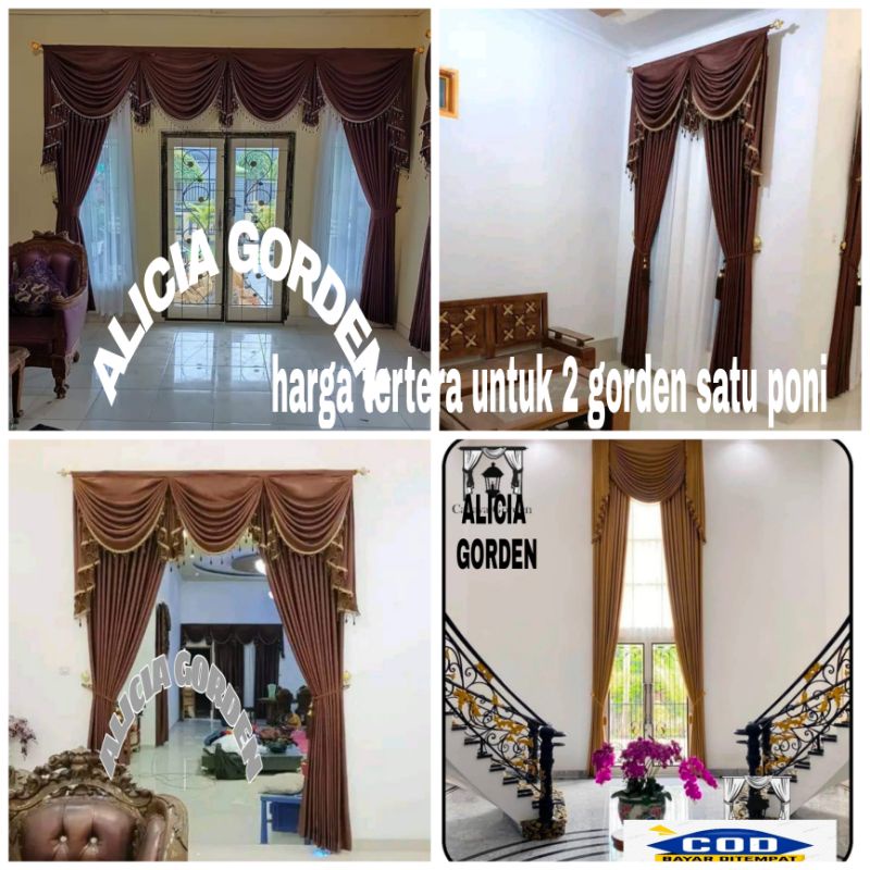 Gorden Poni gelombang Spanyol Jendela Pintu Ruang Tamu Mewah Cantik elegan Panjang 2 meter 250cm