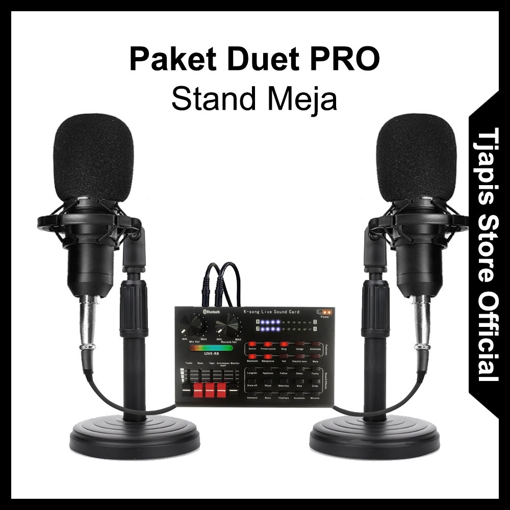 PAKET KOMPLIT MIC CONDENSER DUET PRO STAND MEJA BM 800 BM 8000 ORIGINAL TAFFSTUDIO + SOUNDCARD V9