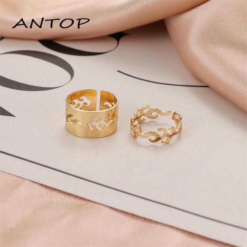 Set Cincin Model Terbuka Bahan Logam Gaya Vintage