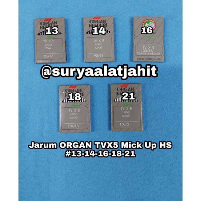 Jarum Organ TVX5 (Mick Up) #13-14-16-18-21 =rp.40.500/bks