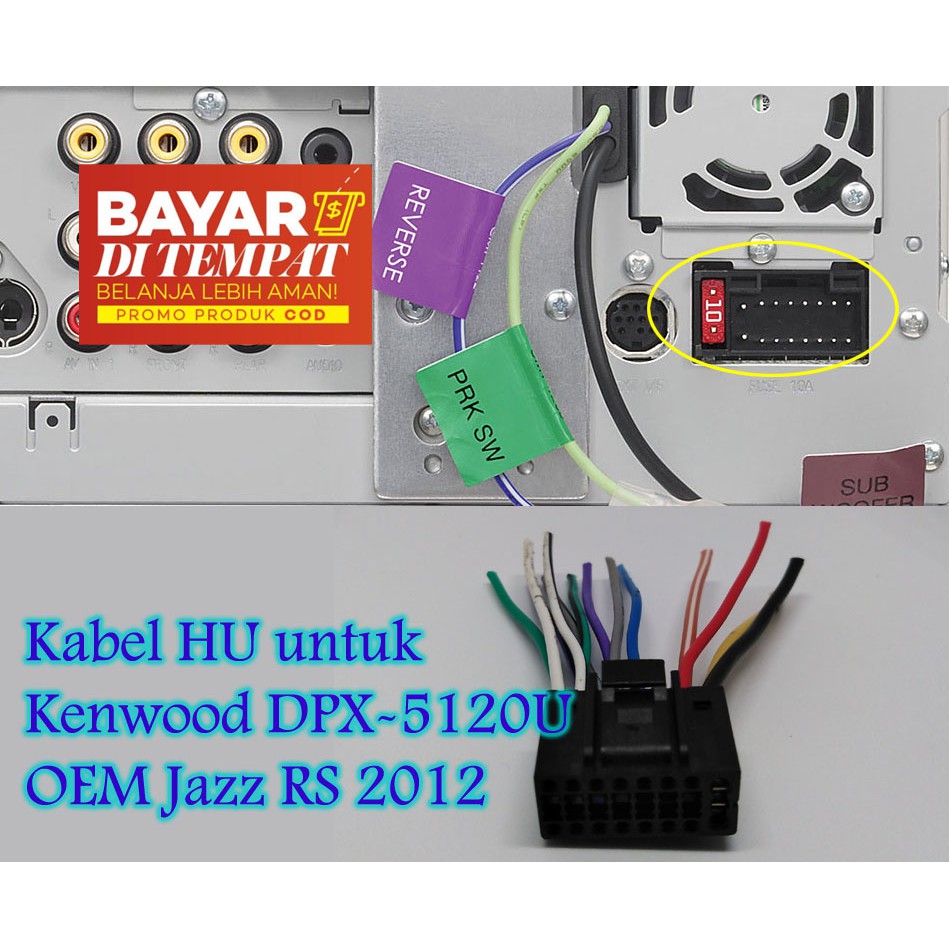 Kabel Soket Head Unit Kenwood DPX-5120U DPX5120U DPX 5120U OEM Honda Jazz RS 2012 utk Pasang Tape Mo