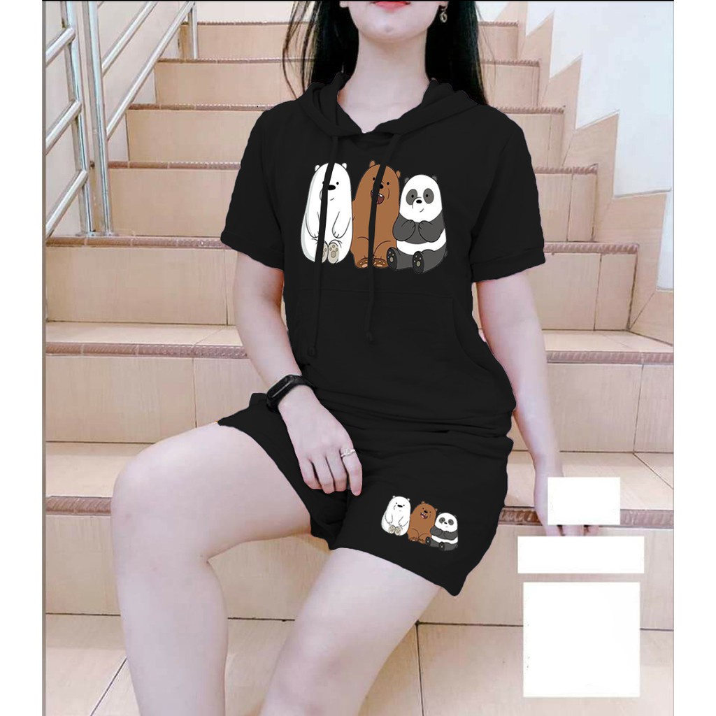 Tq88indonesia Baju Setelan Wanita Terbaru / Set Panda  / Baju Set Kaos Cewek Terbaru / Stelan Santai Cewek / Set Celana Pendek / Ootd / Outfit Terbaru