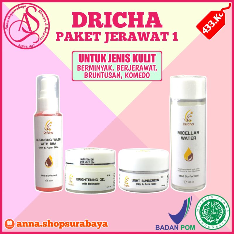 TERLARIS TERBEST SELLER PAKET JERAWAT 1 DRICHA SKINCARE DRICHA LIGHTSUSNCREEN ANNASHOPSURABAYA