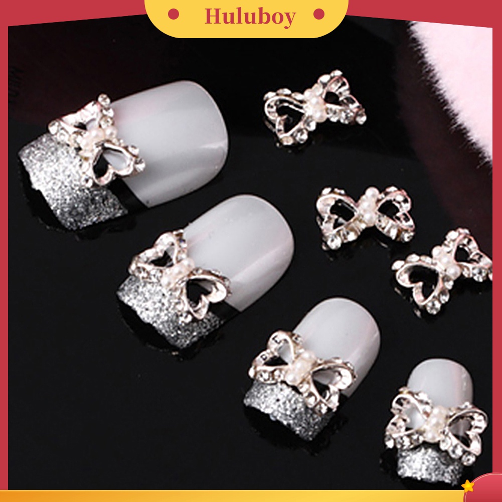 Huluboy Huluboy♡ 10pcs Stiker Kuku DIY Bentuk Pita Dengan Berlian Imitasi