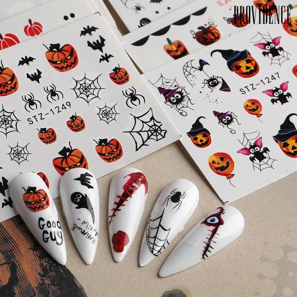 24 Pcs Stiker Kuku Motif Halloween Efek Indah Tahan Lama Removable Untuk Nail Art